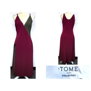 Tome Collective Dress Women's 6 Colorblock Slip Maxi Burgundy & Gray #W3318